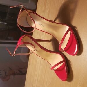 Cherry Red Vegan Patent High Heel Strappy Stiletto Sandals 42​